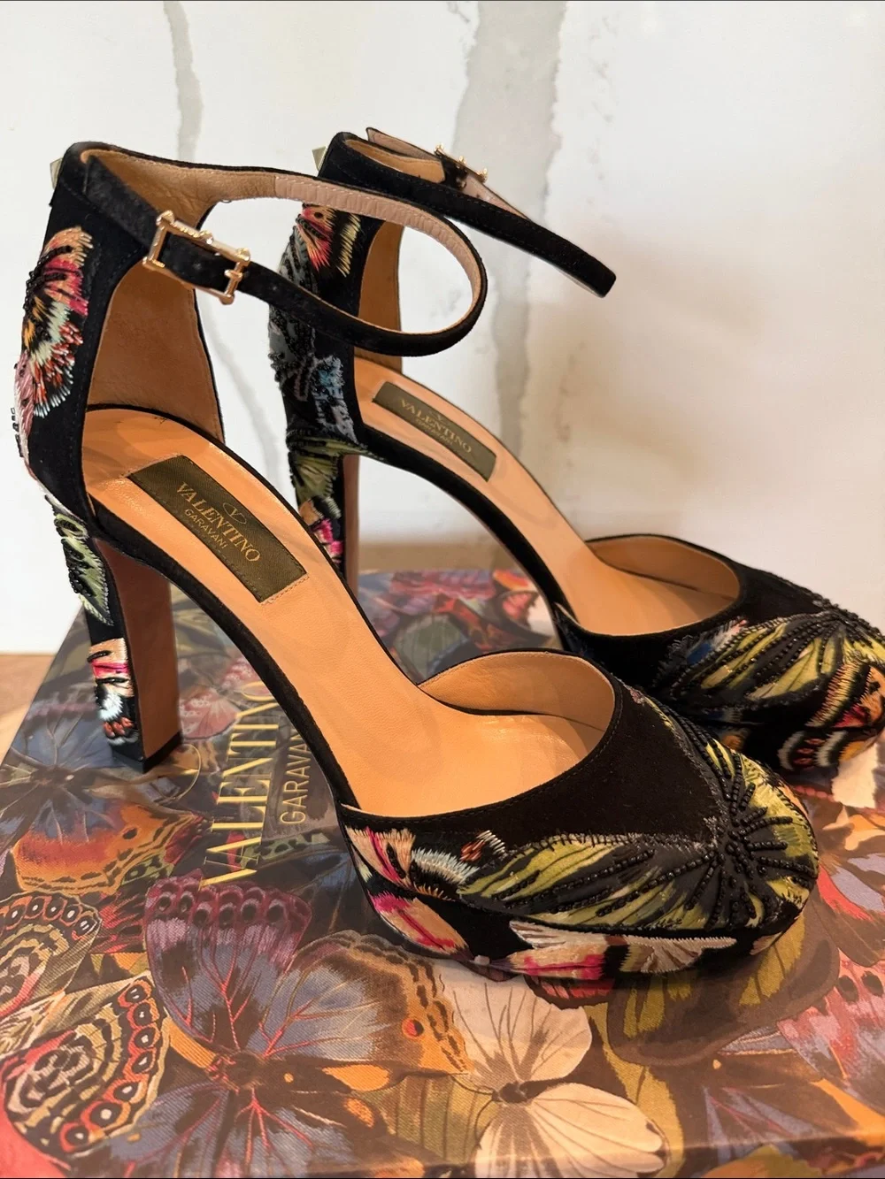 Valentino butterfly embroidered platforms